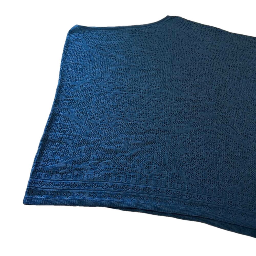 J Jill Poncho OS Women Blue Asymmetrical Boho Lagenlook Cotton Linen Sweater - Picture 4 of 6